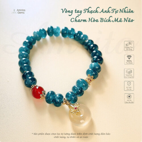 [AmritaGems] Vòng tay Thạch Anh Tự Nhiên Charm Hòa Bích Mã Não - VNCT12